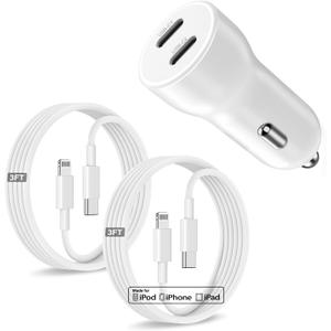 for iPhone 14 13 Car Charger,[MFi Certified]45W Dual Port USB C Rapid for Apple Car Adapter with 3ft Type C to Lightning Cable Fast Charging for iPhone 14 Pro/14 Pro Max/14 Plus/13/12/11/XS/XR/SE,iPad (White)