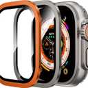 WSKEN for Apple Watch Ultra 3/Ultra 2/Ultra Screen Protector 49mm,9H Tempered Glass + Titanium Alloy Frame, [Keep Original] [Touch Sensitive] Lightweight Protective Glass Film, Orange + Original