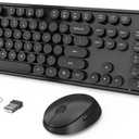 Wireless Keyboard and Mouse Combo, Ergonomic Full Size Typewriter Retro Round Keycaps Keyboard, Compatible with Windows, PC, Perfer for Home and Office Keyboards (Black