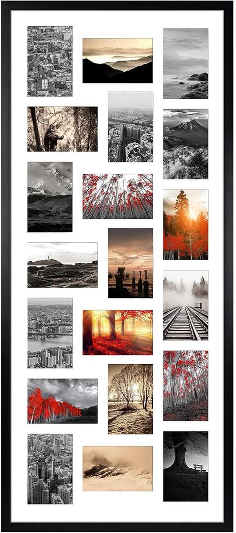 QUTREY Collage Picture Frame 4x6, 20 Opening Black Large Photo Frame for Multiple 4 by 6 inch Pictures for Wall