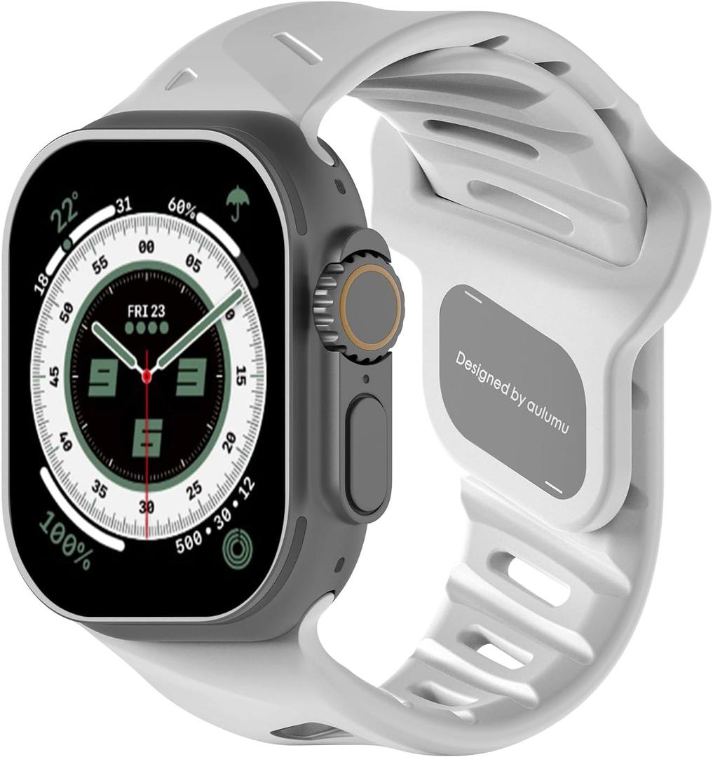 Aulumu A02 Compatible with Apple Watch Ultra/Ultra 2 Band - 49mm for Men, Sport Bands for iWatch 46mm(Series 10),45mm(9/8/7),44mm(SE2/SE/6/5/4),42mm(3/2/1) (White)