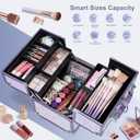 FRENESSA Makeup Case Organizer Makeup Box Cosmetic Train Case Portable Make Up Artist Travel Case Storage Box 4 Trays with Dividers Lockable Hard Train Case Nail Tech Supply Storage Shiny Purple