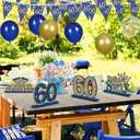 Happy 60th Birthday Table Decorations Blue 60th Birthday Table Centerpieces Sign Navy Blue Gold 60th Birthday Party Supplies Decorations for Men Women Wooden Vintage 1964 Centerpieces for Tables Decor