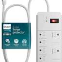 Elecan Surge Protector Power Strip with 8 Ft Extension Cord, 8 Widely Spaced Outlets with Safety Cover, 45 Degree Flat Plug Wall Mountable Multi Outlet Extender, Heavy Duty 14AWG, 1200J/125V,ETL-White