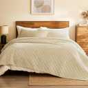 L'AGRATY Velvet Quilt King Size: 3-Piece Reversible Luxury Velvet Bedding Comforter Set - Lightweight Oversized Quilted Bedspread Coverlet with 2 Pillow Sham for All Season - Light Linen Quilt