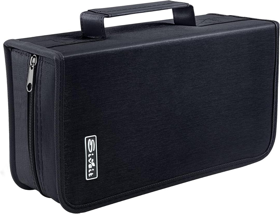 DVD Case, 128 Capacity CD/DVD Case Wallet Binder Storage Holder Booklet for Car Home Office and Travel (White binder, Black)