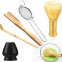 5 Pcs Tea Matcha Whisk Set Traditional Resin Whisk Kit, Chasen Holder, Sifter, Bamboo Scoop, Teas Spoon, Cleaning Brush, Japanese Matcha Making Tools Ceremony Spring Cha Gift for Women