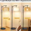 Boho Rattan Floor Lamp with Shade 12W Bright Dimmable LED Bulb, Remote Control 3 Color Temperatures, Modern Farmhouse Handwoven Arc Standing Light for Living Room Bedroom
