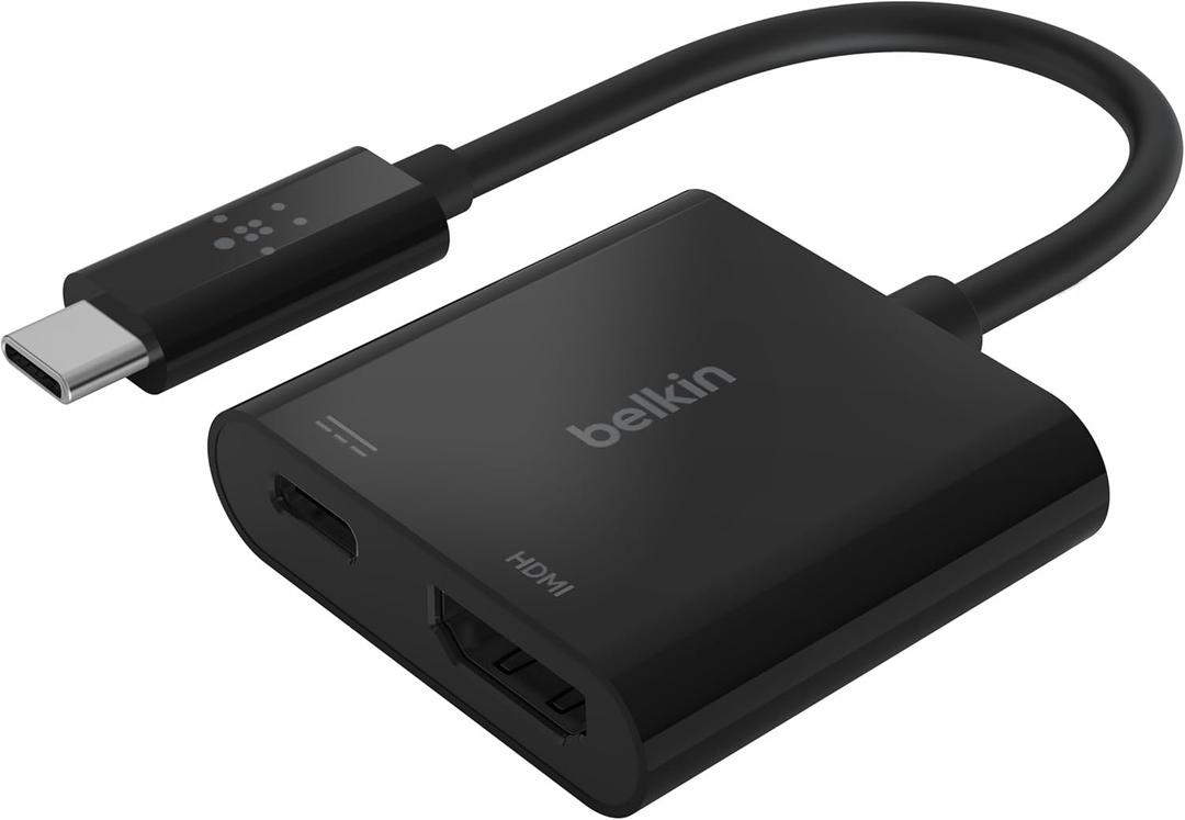 Belkin USB C to HDMI Adapter + USBC Charging Port to Charge While You Display, Supports 4K UHD Video, Passthrough Power up to 60W for Connected Devices, Compatible with MacBook, iPad, Windows Black