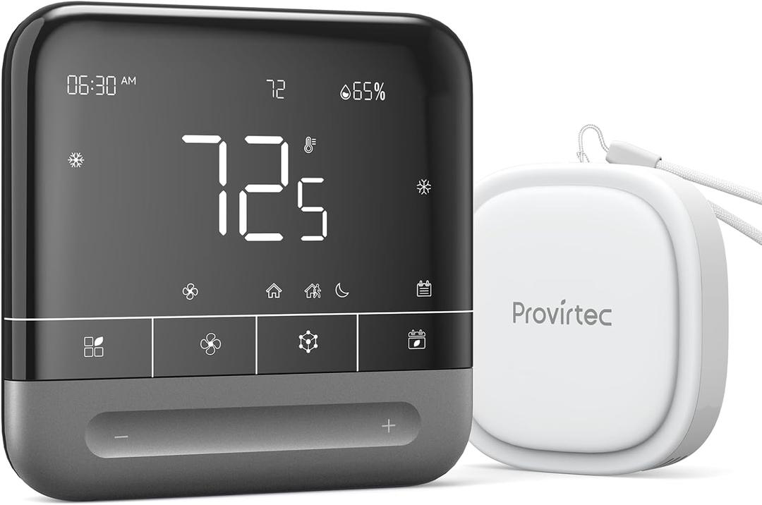Provirtec Smart Thermostat for Home with Room Sensor, 7 Days Programmable, Energy Saving WiFi Thermostats for HouseAPP & Touchscreen Control, C Wire Required, 3.95 Inch Large Screen