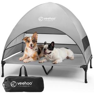 Veehoo Outdoor Dog Bed with Canopy, Cooling Elevated Pet Cot with Removable Shade, Non-Slip Feet, Raised Dog Cot for Large Dogs, Pet Tent Bed for Camping, Beach, XLarge, Grey, CWC2411 (49.0"L x 33.0"W x 42.5"Th)