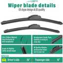 26" 16" 14" Windshield Wiper Blades Replacement for Toyota Venza 2021 2022 2023 2024 Premium All Weather Front Rear Wipers Set - OEM Quality (Pack of 3)