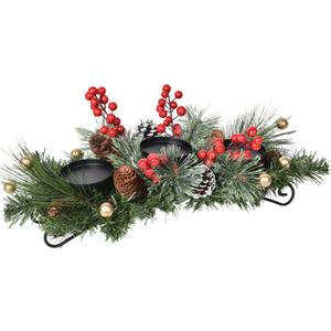 Lvydec Christmas Candle Holder Centerpiece - Pine Cones and Red Berry Table Centerpiece with 3 Candle Holders for Festival Table Home Decoration (Green, Red, Gold)