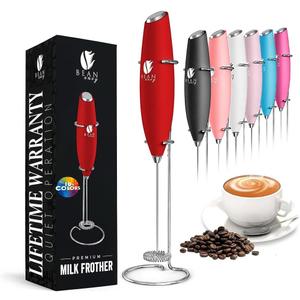 Bean Envy Milk Frother, Coffee Stirrers, Frother Wand, Milk Frother Handheld, Frother with stand, Hand Blender for Coffee, Lattes, Cappuccino, Matcha and Hot Chocolate  Kitchen Gifts - Red (Classic)