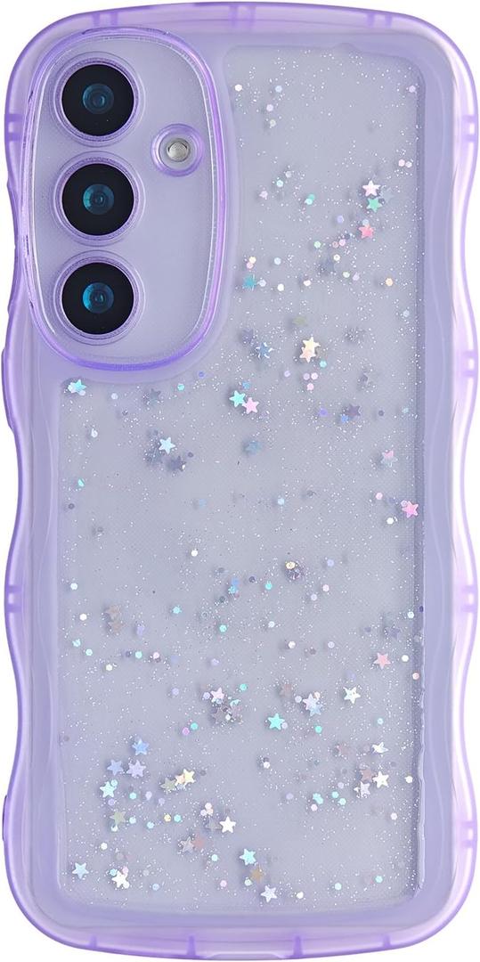 Glitter Case for Galaxy S22 Ultra, Cute Wave Frame Curly Shape Sparkly Shiny Cover, Samsung Galaxy S22 Ultra Bling Cover Stylish Durable Protective Case for Girls Women, Purple (Pruple)