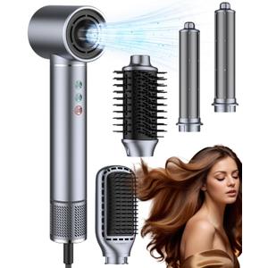 5 in 1 Hot air Blow Dryer Brush Hair Dryer Curling Wand Volumizing Brush Straightening Brush Blow Dryer Brush - Rapid Drying, Volume Boost, Ionic Smoothing, 110k RPM MotorSteel Blue