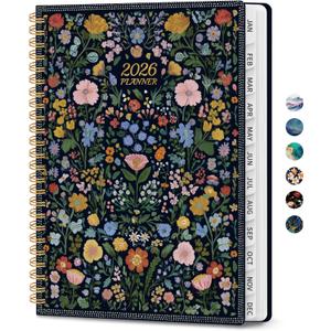 2026 Planner, Monthly and Weekly Calendar Planner for Women, Jan 2026 - Dec 2026, Hardcover Pretty 2026 Agenda Planner Book with Tabs, Spiral Bound, Perfect for School Office Home Supplies, 6.3" x 8.5" - Garden of Whimsy