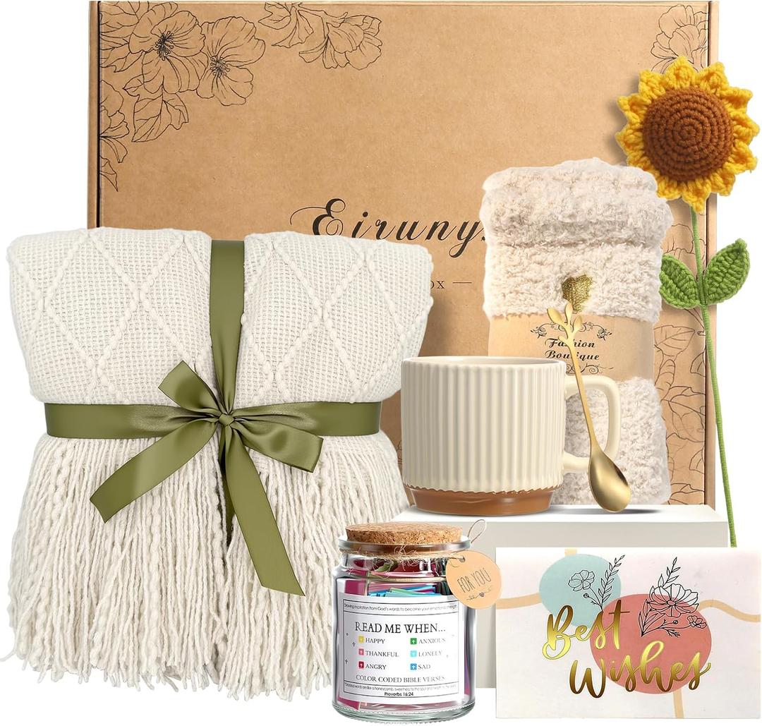 Self Care Gifts for Women Birthday Gift Basket, Sending Sunshine Sunflower Care Package Get Well Soon Gift Basket, Spiritual Inspirational/Christian for Women Mom Best Friend
