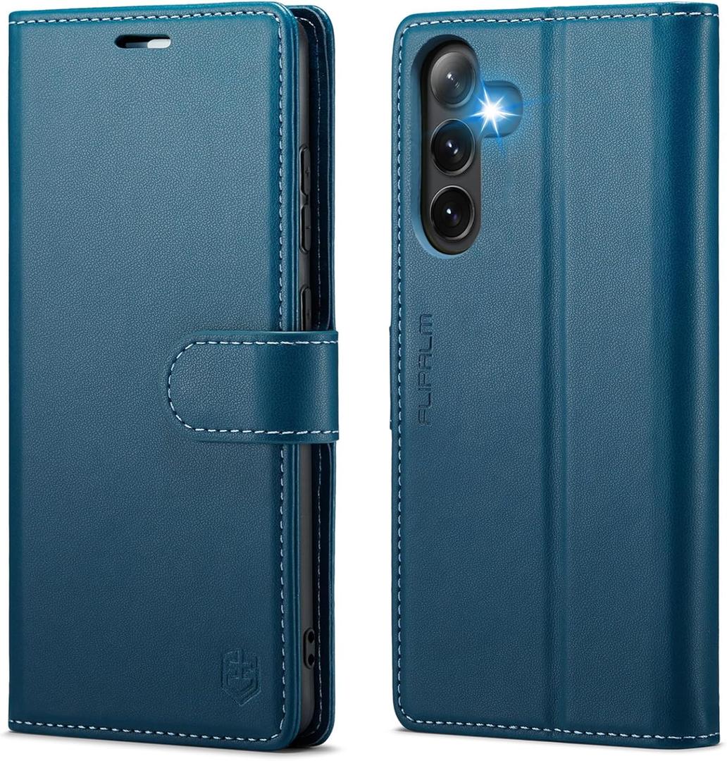for Samsung Galaxy S25 5G Wallet Case with RFID Blocking Credit Card Holder, PU Leather Folio Flip Kickstand Protective Shockproof Cover Women Men for Samsung S25 Phone case (Blue)