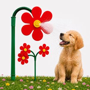Crazy Daisy Sprinkler, 360° Rotating Flower Sprinkler, Garden Dogs Decorative Outdoor Lawn Sprayer for Yard, Grass & Plants, Fun and Colorful Summer Water Toy（Red）