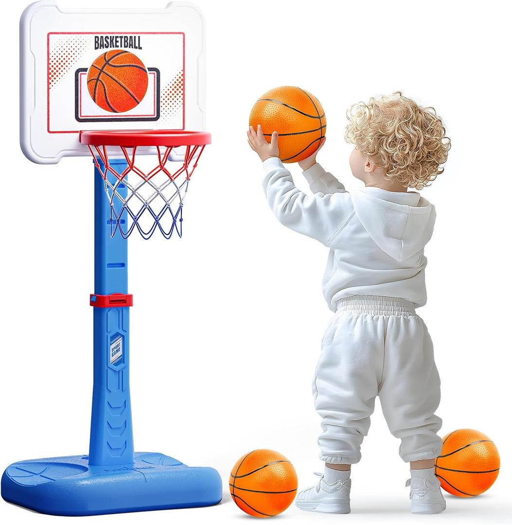 ShyLizard Toddler Basketball Hoop Indoor for Age 1-3, Height Adjustable Poolside Basketball Hoop with 3 Balls, Mini Basketball Hoop Sport Toys Birthday for Toddler Boy Girl 1 2 3 4 Year (Black)