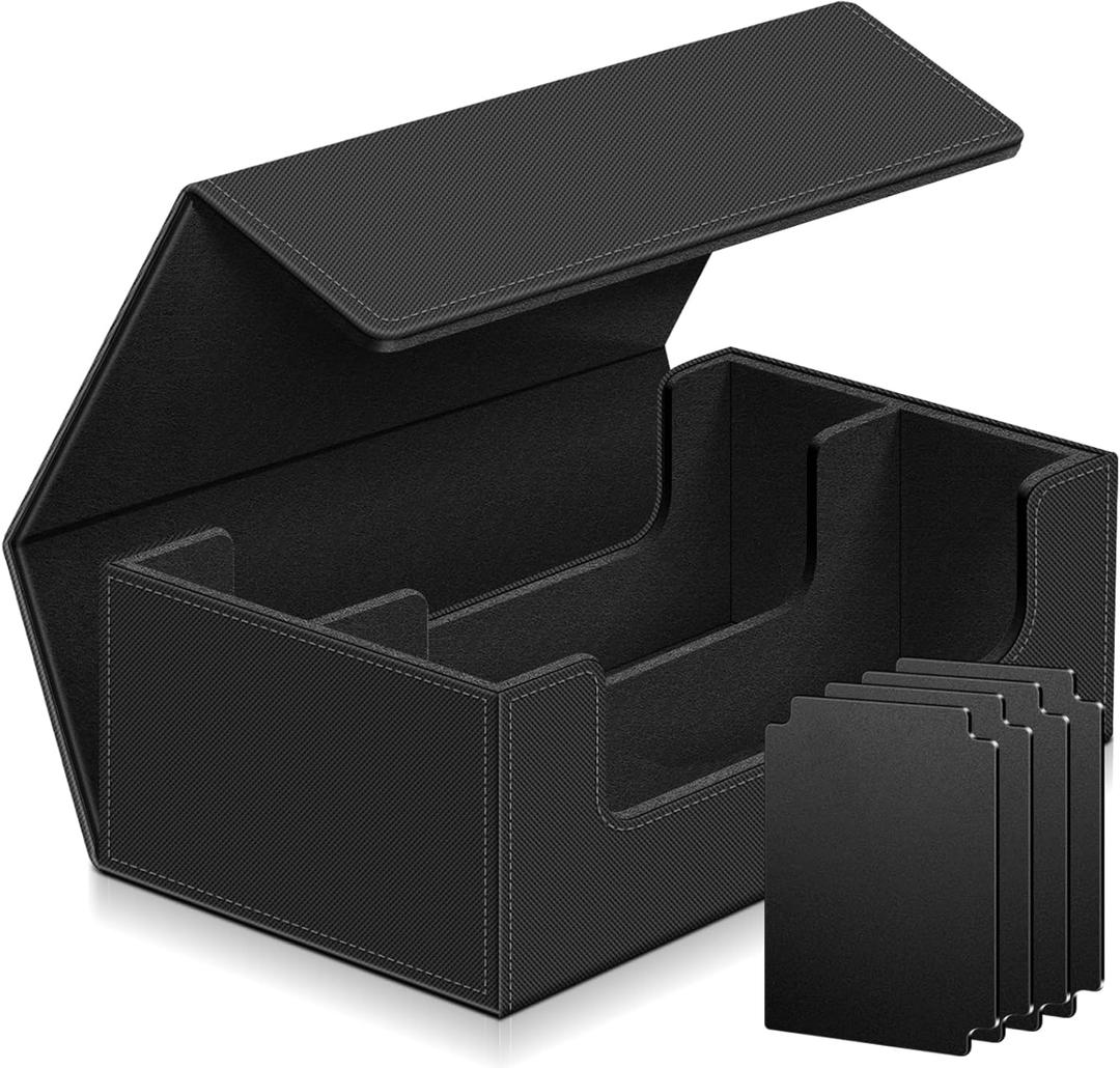 Homthy 1200+ Card Deck Case for Trading Cards, Leather Commander Card Storage Box Magnetic Card Holder Fit for MTG TCG and Sport Cards, Black
