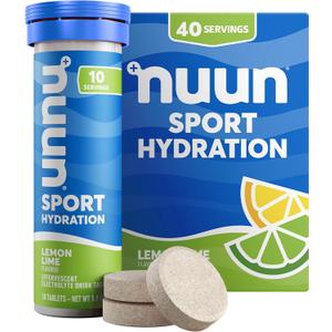 Nuun Sport Electrolyte Tablets with Magnesium, Calcium, Potassium, Chloride & Sodium, Gluten Free & Vegan, Lemon Lime, 4 Pack (40 Servings Total) (EXP 04/06/28)