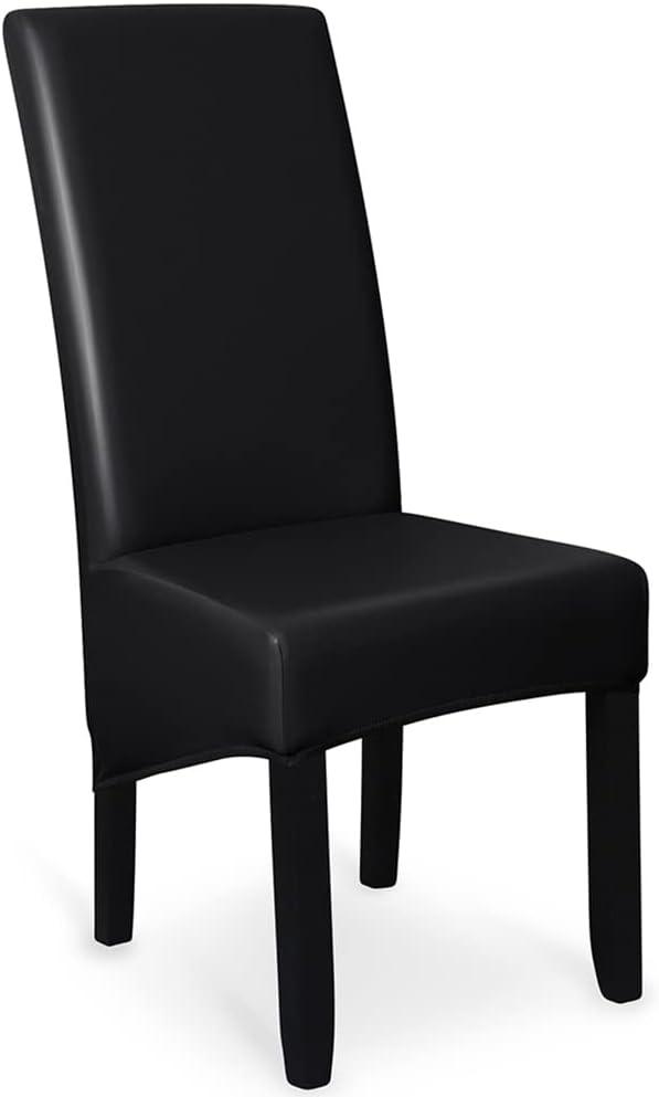 lygooh Waterproof PU Leather XL Chair Covers for Dining Chair Stretch High Back Large Chair Covers Washable Removable Seat Covers Chair Protector Slipcover for Dining Kitchen (set of 6, Black)