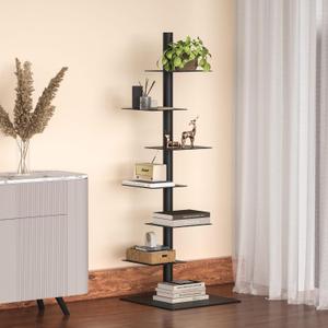 Nidouillet 6 Tier Tall Narrow Metal Bookshelf, Vertical Tower Bookcase with Adjustable Shelves, Space Saving Corner Book Shelf Storage Display Rack, Tool Free Assembly, (Black, 6 Tier)