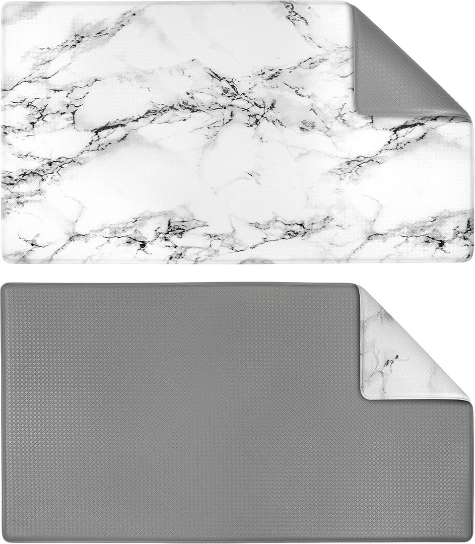 OPUX Anti Fatigue Kitchen Floor Mat, Reversible Cushioned Memory Foam Kitchen Rug Pad, Waterproof Non-Slip Padded Comfort Standing Mat for Office Laundry Home, 32x17 (Marble Gray)