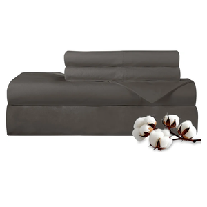 ROYALE LINENS 300 Thread Count 100% Long Staple Combed Cotton Sheet Set - 3 Piece Twin Bed Sheets - 1 Fitted, 1 Flat & Pillow case -Soft Cool & Crisp Sheet Set (Twin, Grey)