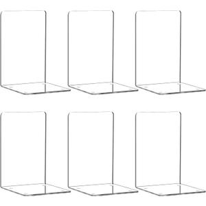 HappyHapi Book Ends 6 Pcs Acrylic Bookends Clear Book Holders for Shelves, Book Organizer with 24 Pcs Silicone Non-Slip Mats for Library Office School (5 * 5 * 7.3 inch 3mm Thickness 3 Pairs/ 6 Pcs)