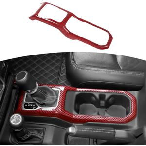 RT-TCZ for Jeep JL Gear Shift Cup Holder Panel Trim Cover for Jeep Wrangler JL JLU 2018 up for Gladiator JT 2020 up Red Carbon Fiber Interior Accessories