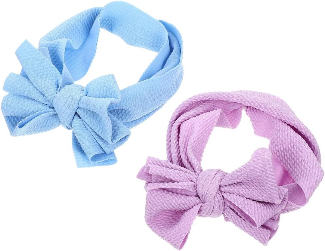 Dog Headband Bow, 2PCS Pet Cute Headwear Elastic Headband, Puppy Polyester Bow Headdress, Dog Stretchy Headgear Party Costume Accessories Photo Prop, Purple Blue