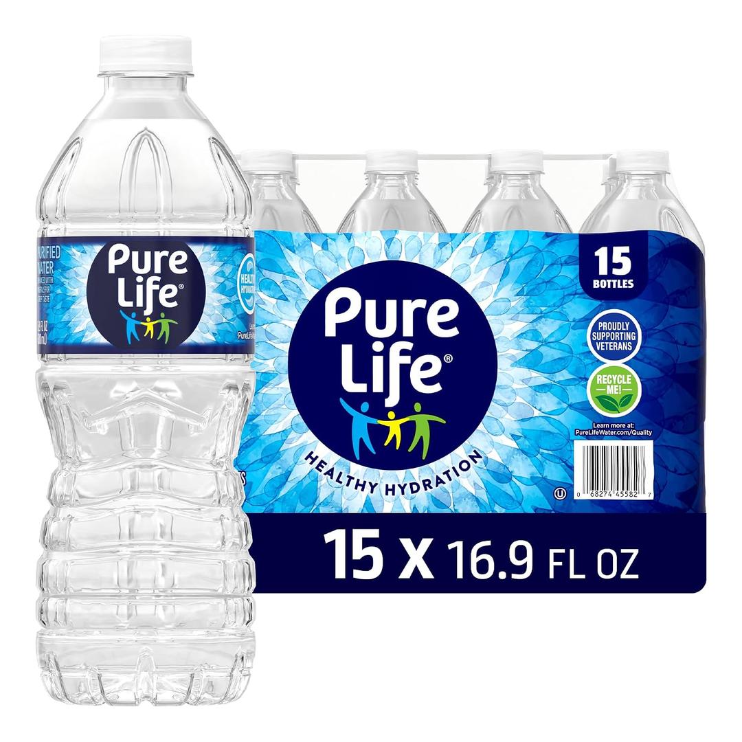 Pure Life Purified Water Bottles, 15 Pack - Still Bottled Water Enhanced with Minerals for a Crisp Taste, Plastic Bottles - 16.9 Fl oz (EXP 11/30/27)