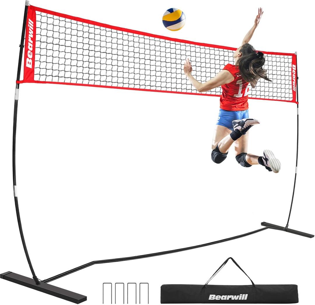 Bearwill Volleyball Net, 12FT Portable Volleyball Net for Backyard, Freestanding Volley Ball Set Height Adjustable with Carry Bag, Volley Ball Practice Nets Training Equipment for Indoor and Outdoor