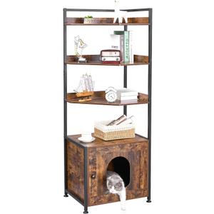 BEWISHOME Cat Litter Box Enclosure Furniture, Hidden Litter Box Furniture for Living Room, Large Cat Furniture with 4 Tier Shelves and Door, Rusitc Brown, CMW06Z