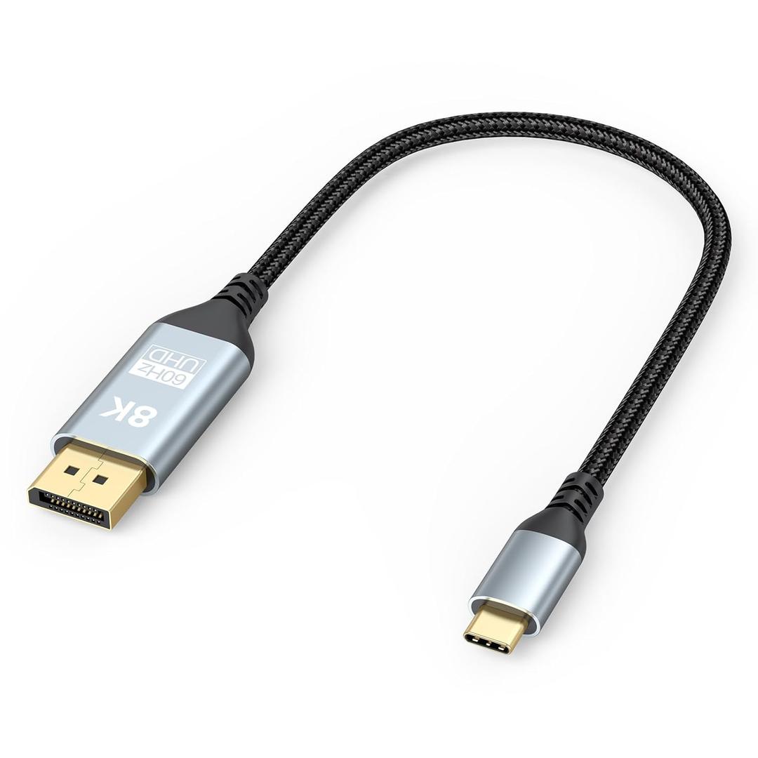 USB C to DisplayPort 1.4 Cable 1FT, 8K@60Hz Short USBC to DisplayPort 1.4 Cable 4K@240Hz Compatible with Thunderbolt 5/4/3, MacBook, Laptop, Mac mini, iPad, iPhone 16/17, Galaxy, G8/G9
