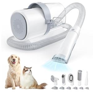 Dog Grooming Kit, Pet Grooming Vacuum with Pet Clipper Nail Grinder, Dog Hair Vacuum with 6 Pet Grooming Tools for Dogs Cats Shedding Grooming, White 