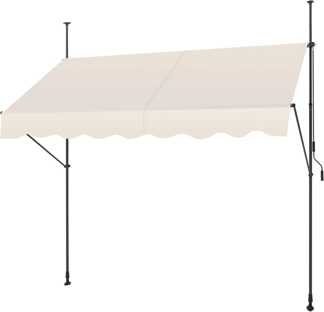 SMONTER Manual Retractable Awning, 118" Non-Screw Outdoor Patio Awning Sunshade Shelter, Height Adjustable Sunshade Patio Door Window Awning Canopy for Backyard, Garden, Balcony, Beige (118"W, max 47"opening)