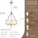 Gold Glass Chandelier for Dining Room Light Fixture, 19.69" Modern Drum Chandelier Textured Crystal Light Fixture for Kitchen Island Living Room Bedroom Foyer