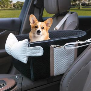 Small Dog Car Seat, Portable Dog Seat with Soft Washable Cushion, Center Console Dog Car Seat for Small Dogs Up to 13lbs(Black)