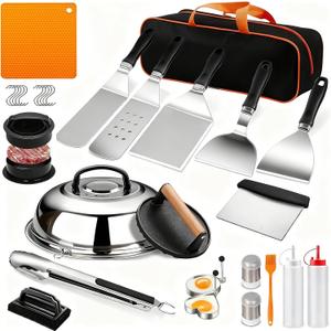Griddle Accessories Kit for Blackstone, 28Pcs Hibachi Tools Accessories Set for Flat Top Teppanyaki with Griddle Spatula, Burger Press& Trivet Mat, BBQ Christmas Grilling Gifts for Dad,Men