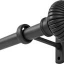 Heavy Duty Steel Curtain Rod Adjustable 32-240 Inches, 1 Inch Diameter Curtain Rod for Wide Windows - Black Space-Saving Design with Brackets