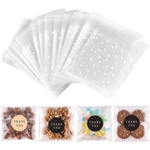 NPLUX 100 Pack 4x4 Cookie Bags with Thank You Stickers, Self Sealing Cellophane Bags for Cookies, Treat Bags for Candy, Clear Gift Bags for Party Favors, Bake Sale and Cookie Packaging