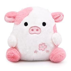 LMTGLDT Pink Cow Plush Doll, Kawaii Cow Stuffed Animals Sakura Plush Cow Hugging Cow Pillow, Cute Pink Cow Plushie Toy for Kids Girls Boys Birthday Gifts