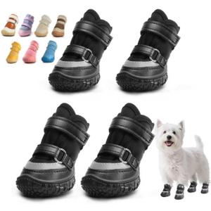 Dog Shoes for Small Dogs, Breathable Dog Boots Paw Protector for Hot Pavement Winter Snow, Dog Booties with Reflective Strips Rugged Anti-Slip Sole for Hardwood Floors Walking Black, Size 3 (Width 1.49 inch) for 11.0-16.5 lbs