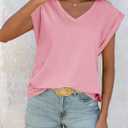 Cicy Bell Womens Summer Cap Sleeve T Shirts Casual V Neck Tops Loose Fit Basic Tees White