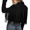 PRETTYGARDEN Women's Fringe Faux Suede Leather Jackets 2025 Fashion Tassel Motorcycle Cropped Coats (Black,X-Large)