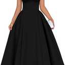 Mieazom Women's Summer Mock Knot Front Maxi Dress Sleeveless Square Neck Corset Ruched Waist Emipre Flowly Casual Dresses, Small, Black